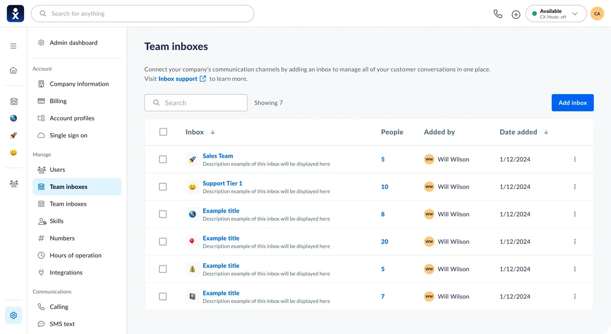 Nextiva team inboxes dashboard